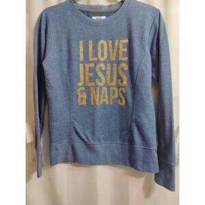 Anvil Women’s Blue Sweatshirt Size S “I Love Jesus & Naps” Graphic Crewneck...